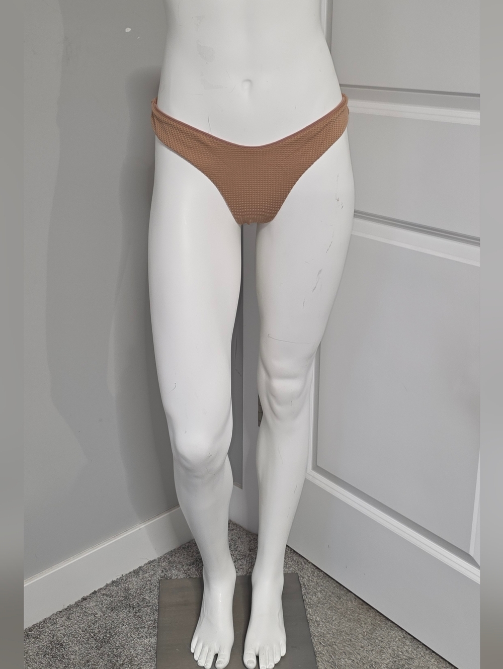 Aerie Cheekiest Peach/ Tan Textured High-Cut Bikini Bottoms Sz M